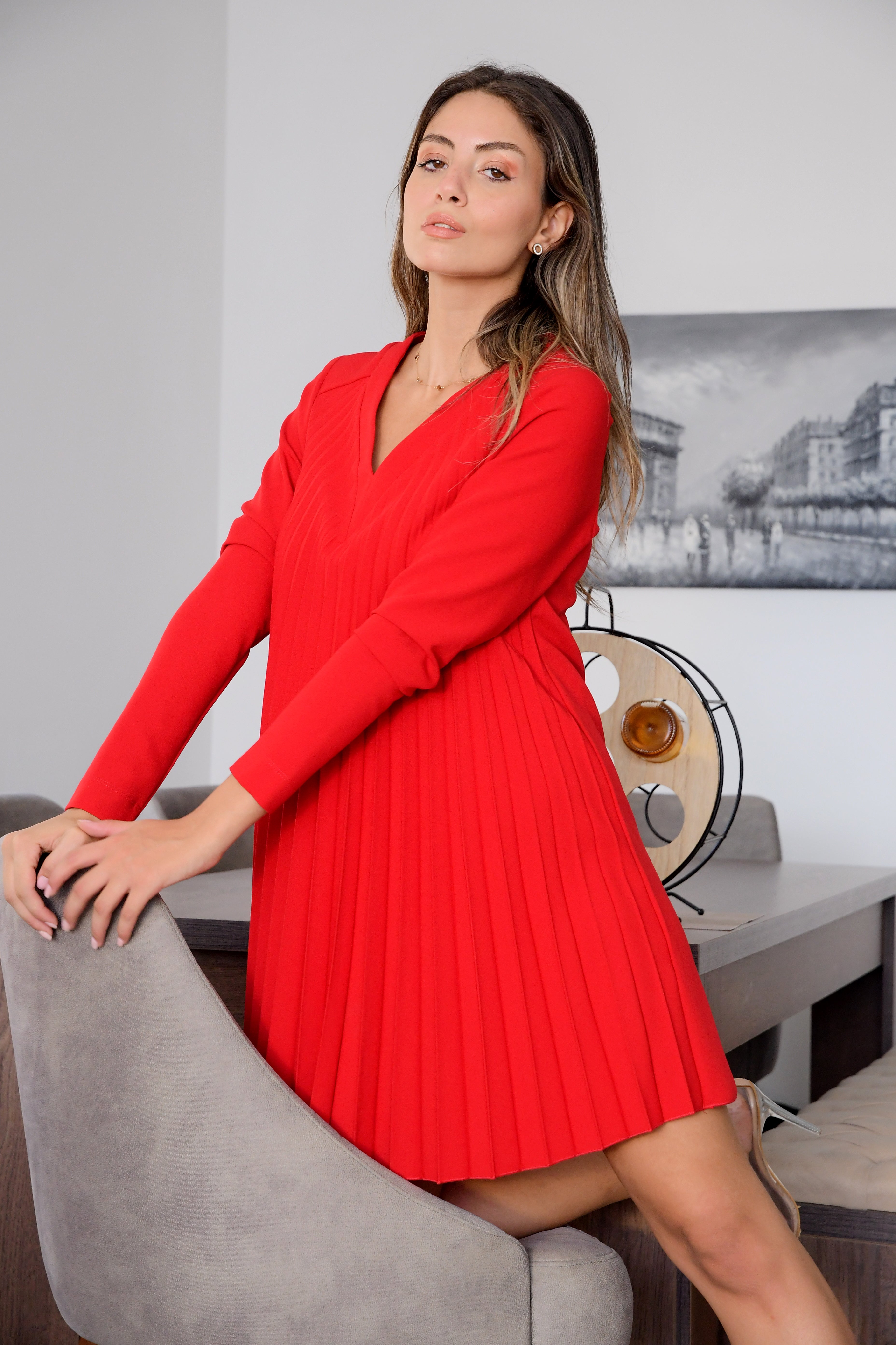 RED PLISSE DRESS