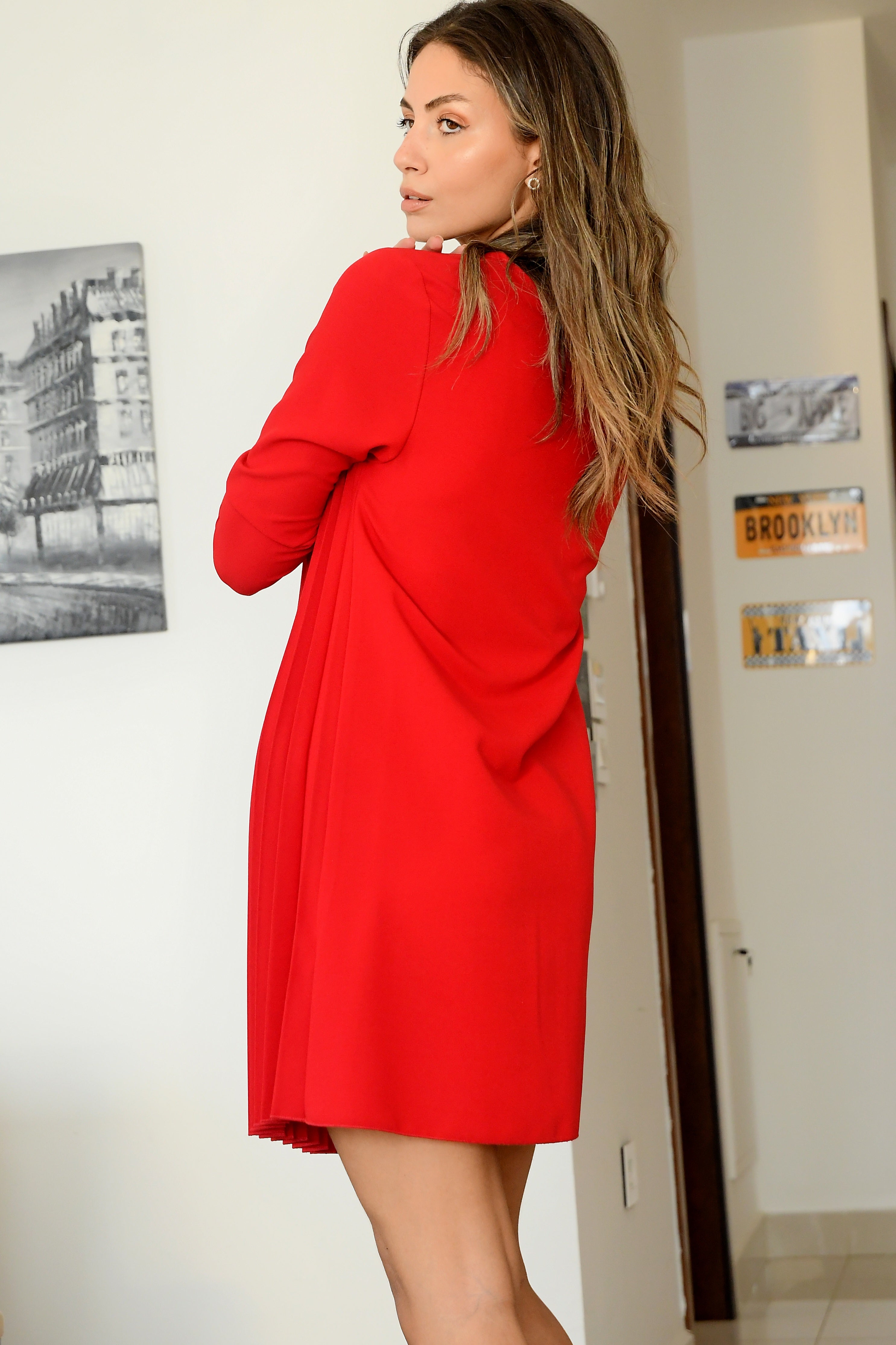 RED PLISSE DRESS