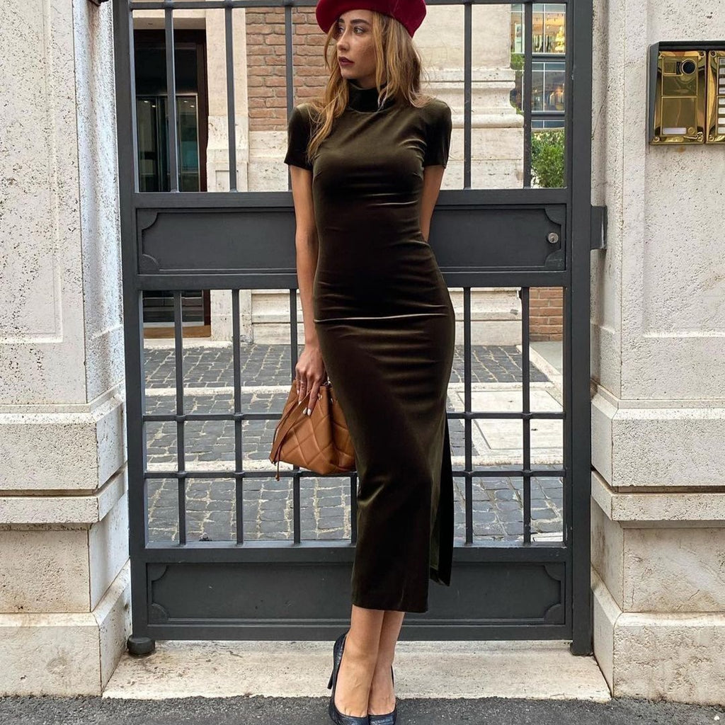 Velvet dark green dress